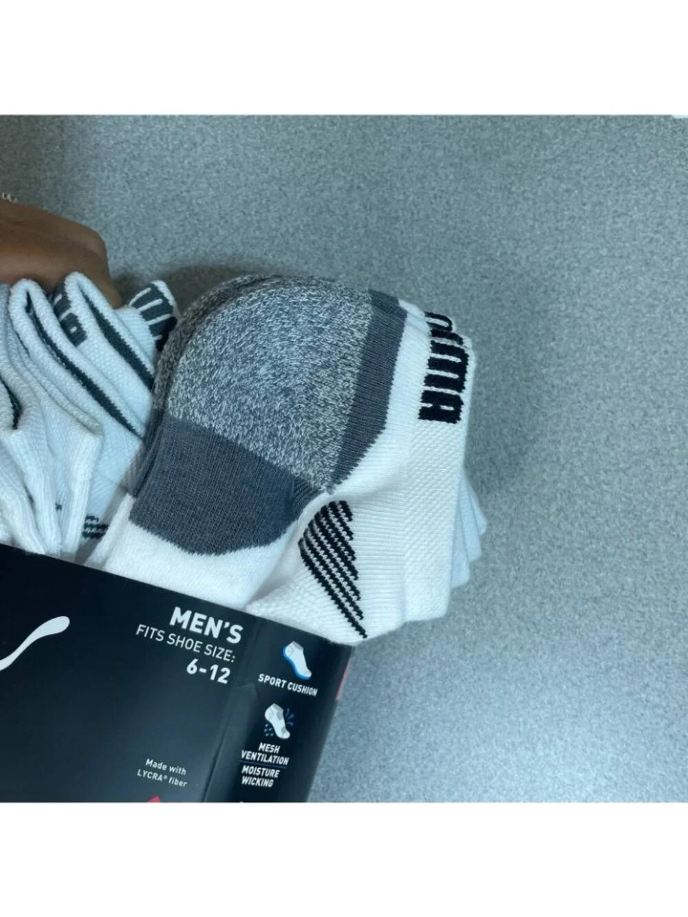 NWT Puma Men's 6-12 10-Pair No Show Socks CoolMax Moisture-Wicking Lycra Blend